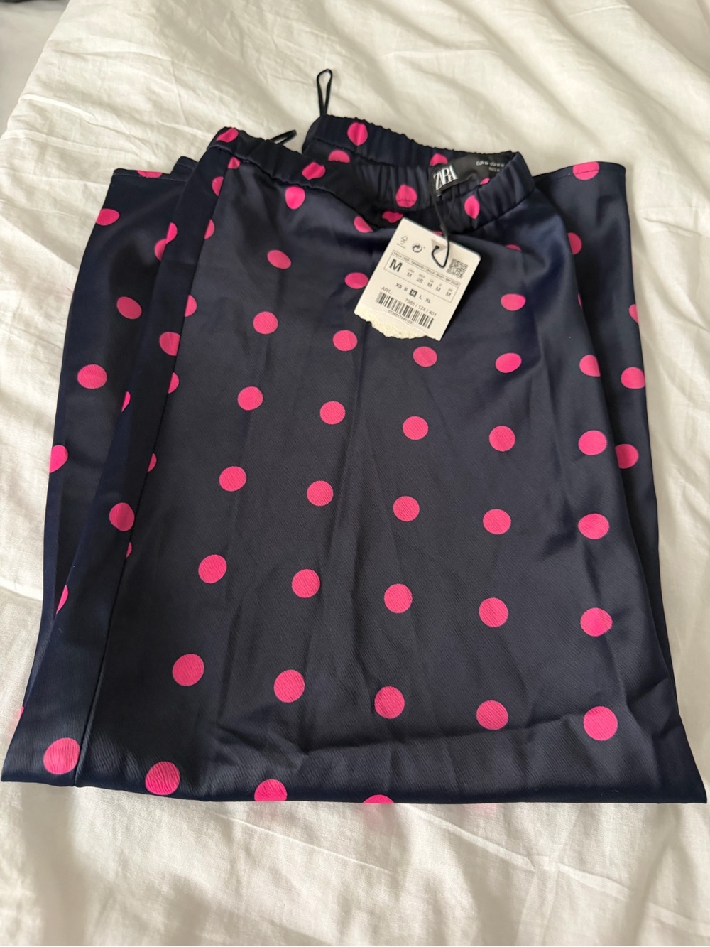 Zara Navy Skirt with Bright Pink Polka Dots